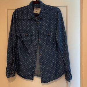 Wrangler style H and M Blue Patterned Denim button down long sleeve shirt sz 6